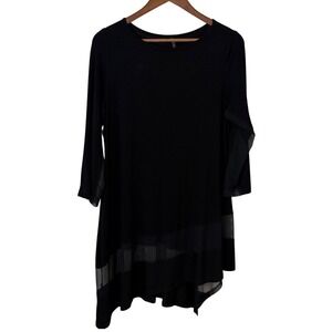 IC by‎ Connie K Tunic Black Bamboo Lagenlook Quiet Luxury Sheer Women's Small